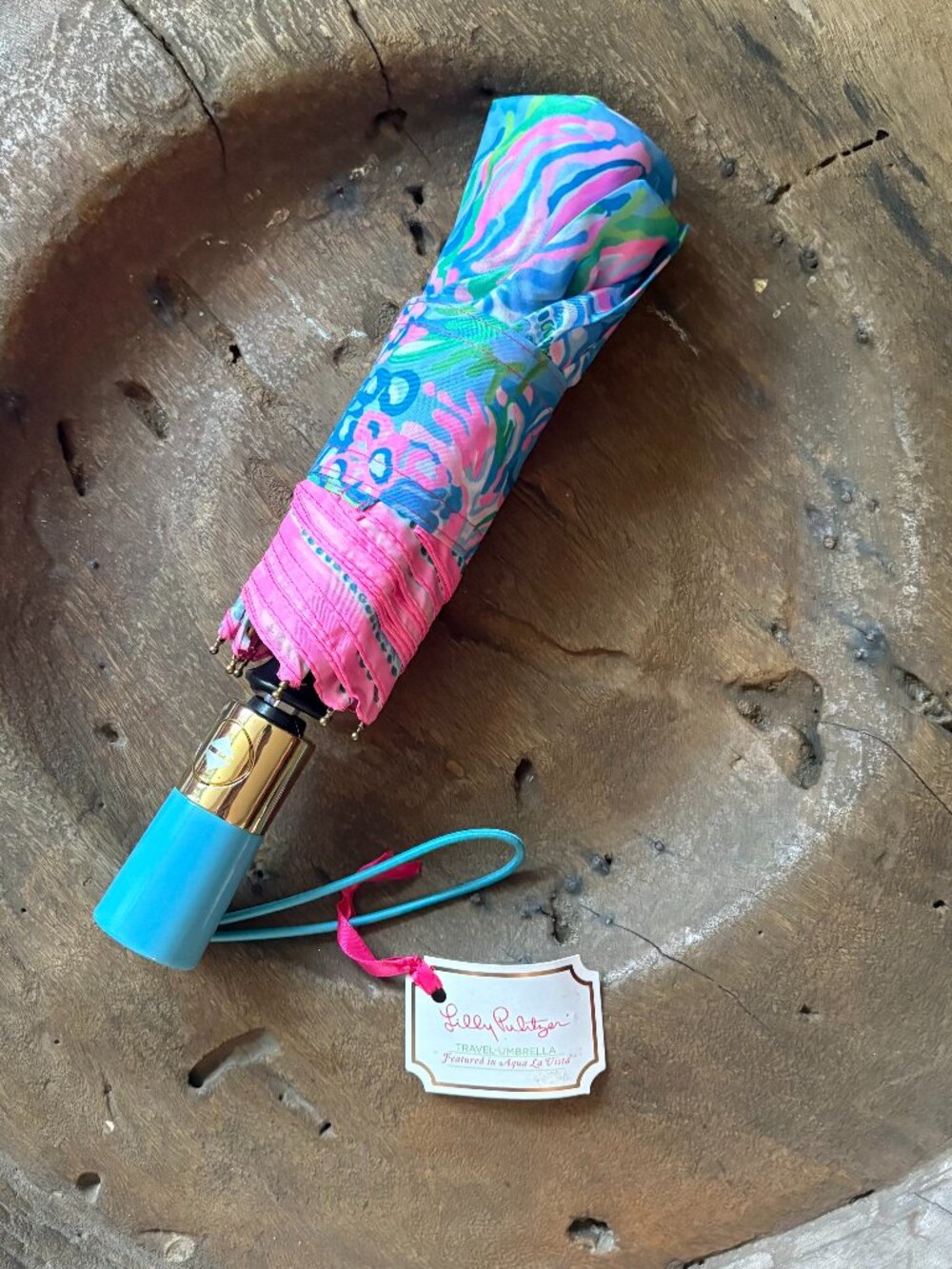 Lilly Pulitzer preppy tropical travel umbrella floral pastels 42" diameter